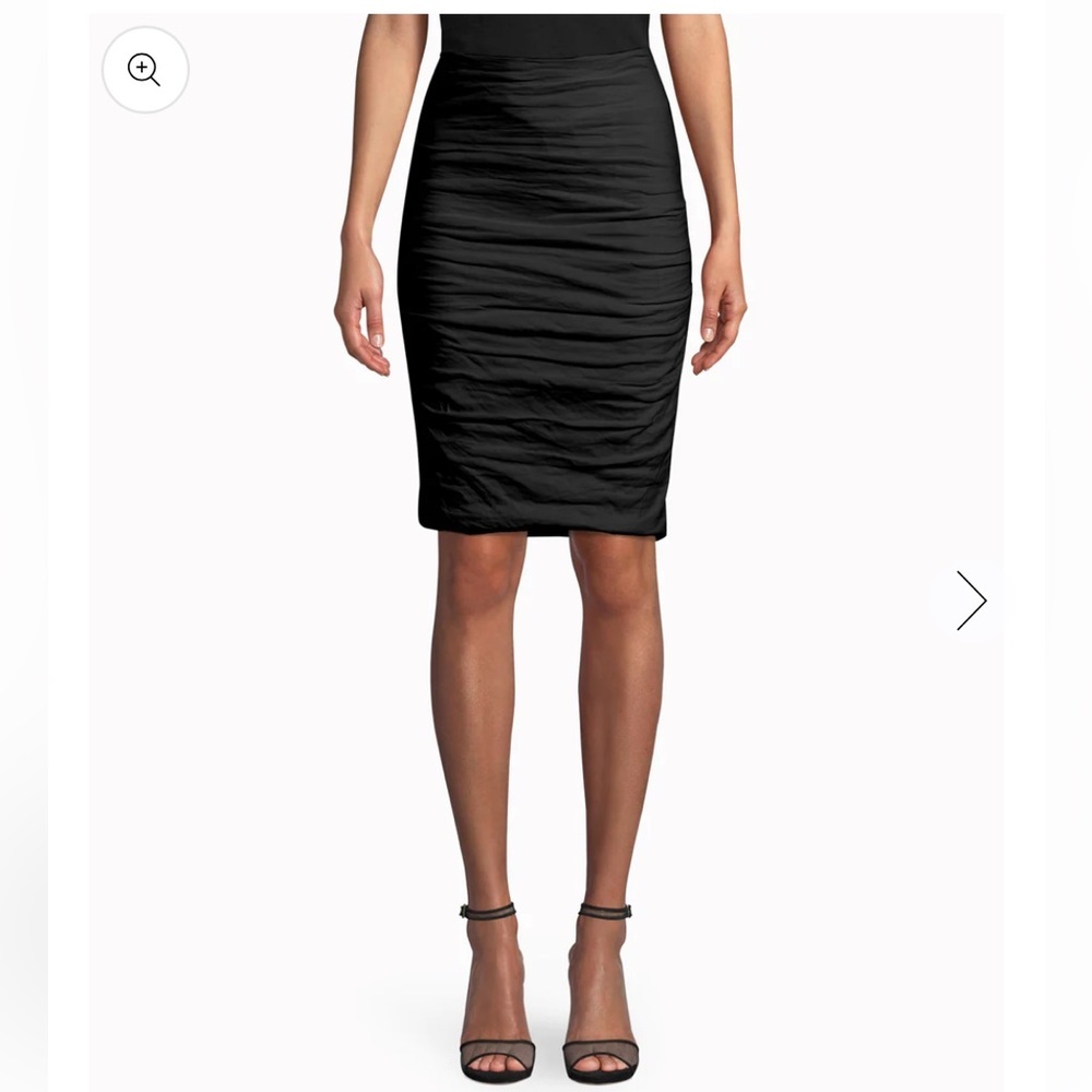 Nicole Miller Linen Sandy Ruched Fitted Pencil Skirt Black 0 2